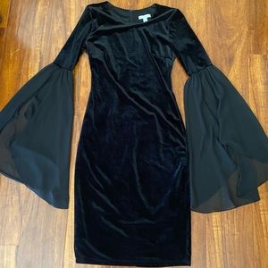 Black Velvet Pencil Dress with Bat Sleeves